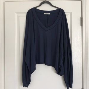 Free people oversized long bell sleeve blue shirt